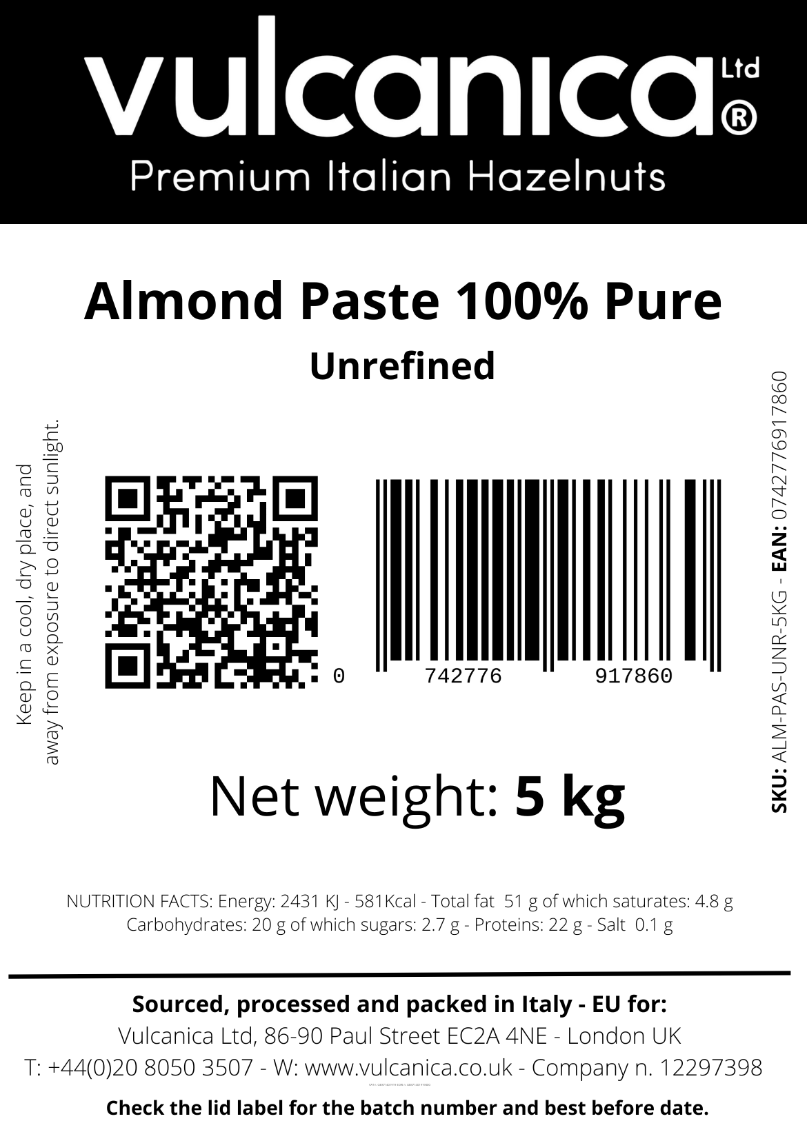 Almond Paste 100% Pure 5 kg Tub