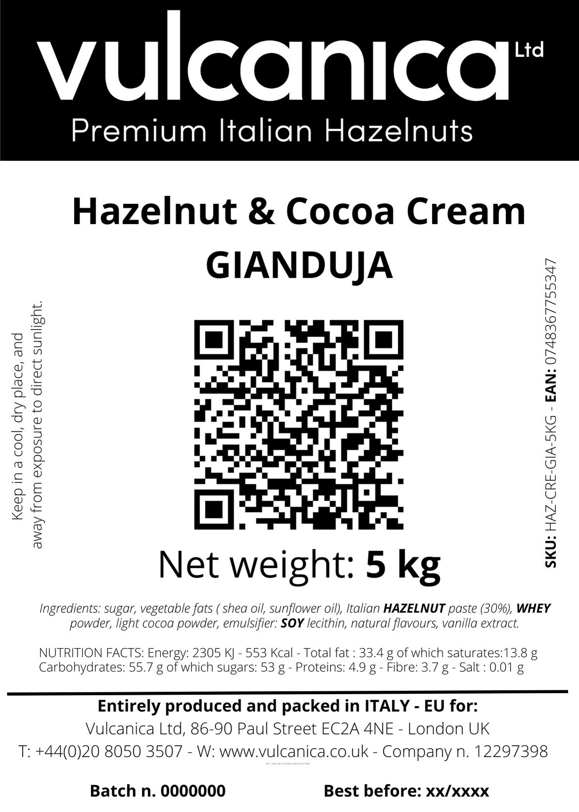 Hazelnut + Cocoa Cream 5 kg Tub